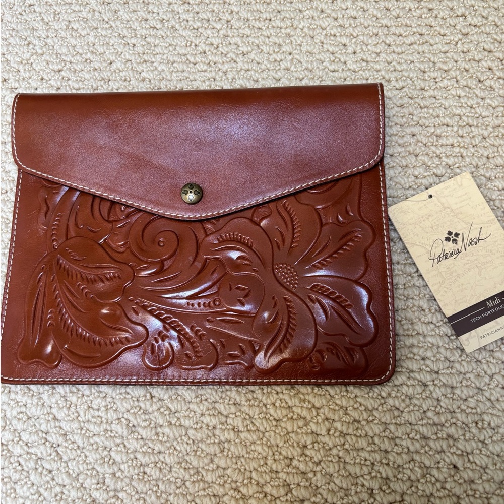 Patricia Nash Brown Embossed Leather Clutch